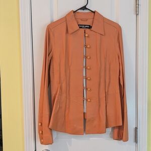 Orange Leather Button-Up Shirt Jacket